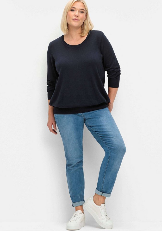 Sheego Strickpullover Rundhalspullover Langarm aus leichtem Strick, mit Rippbund – Bild 3 von 5