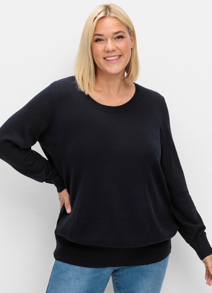 Sheego Strickpullover Rundhalspullover Langarm aus leichtem Strick, mit Rippbund – Bild 4 von 5