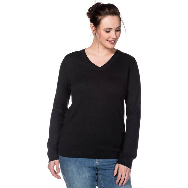 Sheego Strickpullover V-Ausschnitt-Pullover Langarm aus Feinstrick