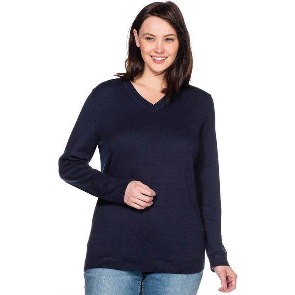 Sheego Strickpullover V-Ausschnitt-Pullover Langarm aus Feinstrick
