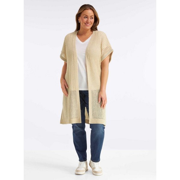 Sheego Strickweste Long-Strickweste Kurzarm Ajourstrick