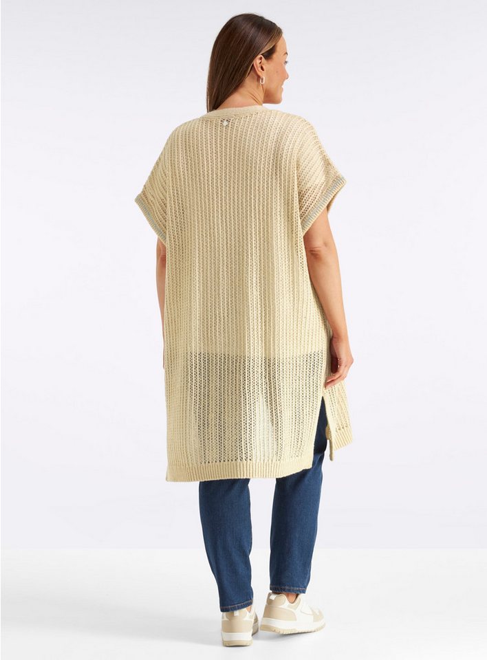 Sheego Strickweste Long-Strickweste Kurzarm Ajourstrick – Bild 2 von 5