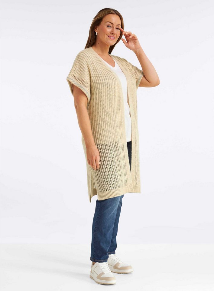 Sheego Strickweste Long-Strickweste Kurzarm Ajourstrick – Bild 3 von 5