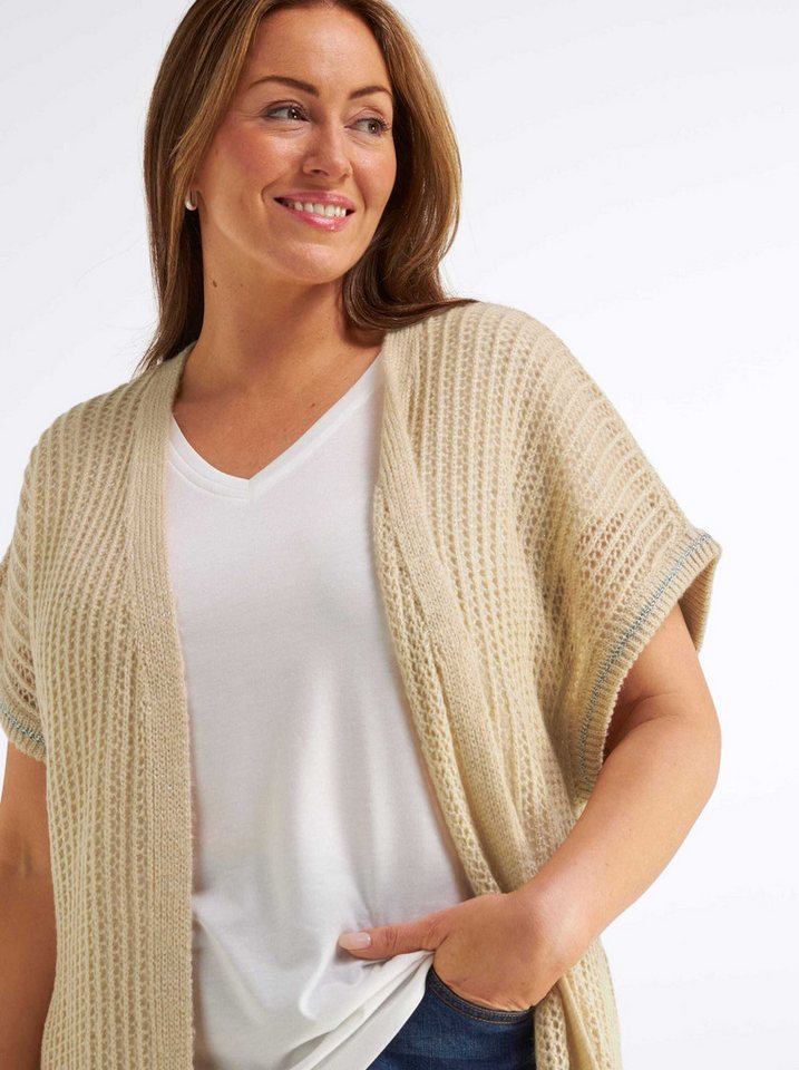 Sheego Strickweste Long-Strickweste Kurzarm Ajourstrick – Bild 4 von 5