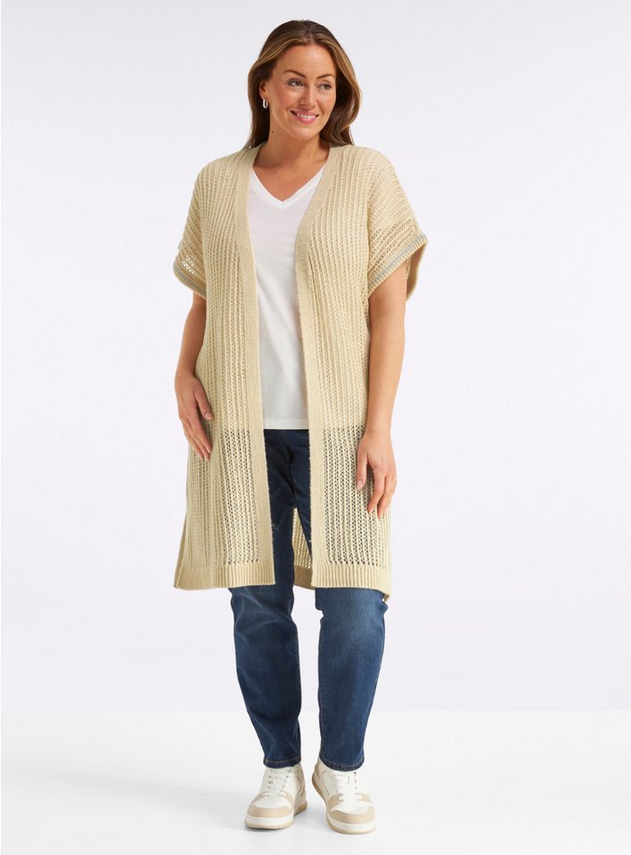 Sheego Strickweste Long-Strickweste Kurzarm Ajourstrick – Bild 5 von 5