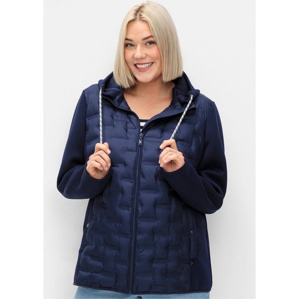 Sheego Winterjacke Steppjacke Langarm im Materialmix, mit abnehmbarer Kapuze