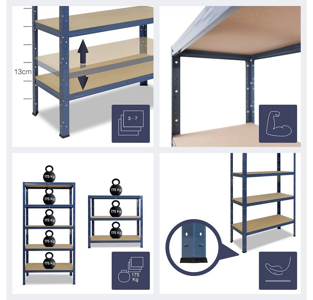 shelfplaza Schwerlastregal HOME, 180x30x60cm blau, 6 Böden, Kellerregal, Garagenregal, Steckregal – Bild 2 von 5