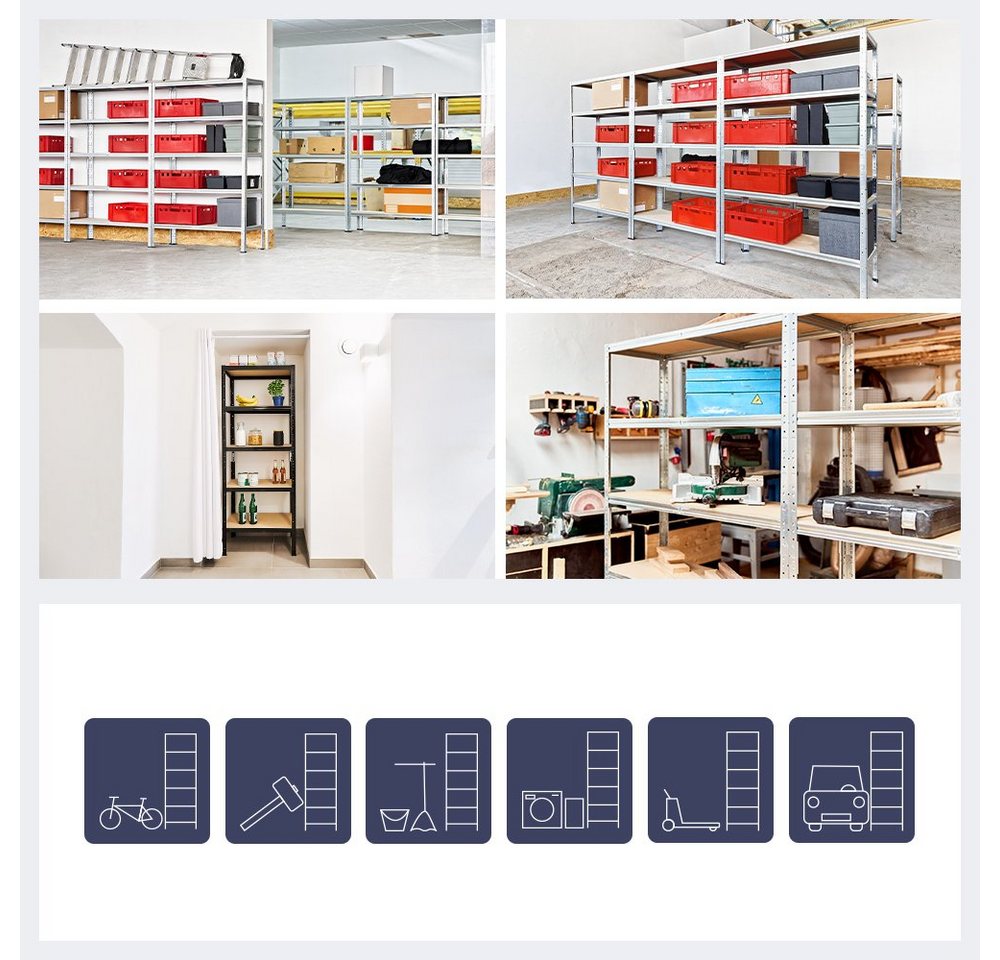 shelfplaza Schwerlastregal HOME, 180x30x60cm blau, 6 Böden, Kellerregal, Garagenregal, Steckregal – Bild 4 von 5