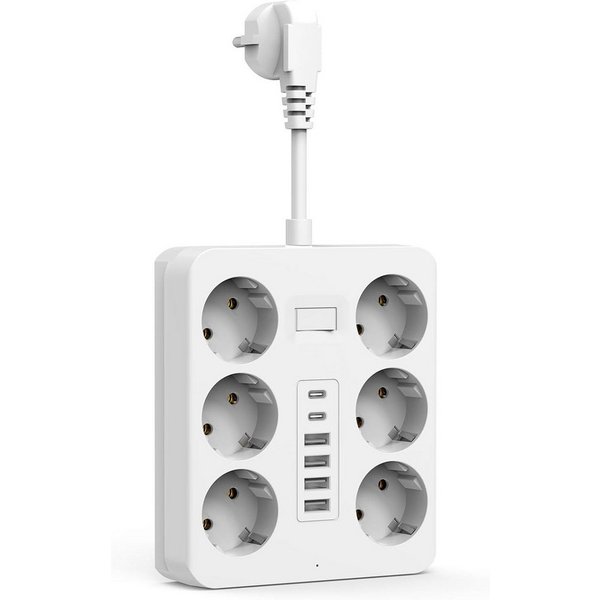ShenzhenJilongLightingElectricalAppliances Co.,Ltd. 12in1 Steckdosenadapter mit 6 Schutzkontaktsteckdosen und 6 USB Ports Mehrfachsteckdose 12-fach (Ein-/Aussch