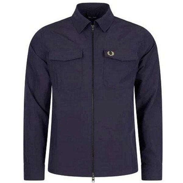 Fred Perry Shirtjacke Fred Perry Herren Jacke, FRED PERRY ZIP OVERSHIRT, Leichte Jacken in Unifarbe, Kragen, Leichtgewicht, Taschen