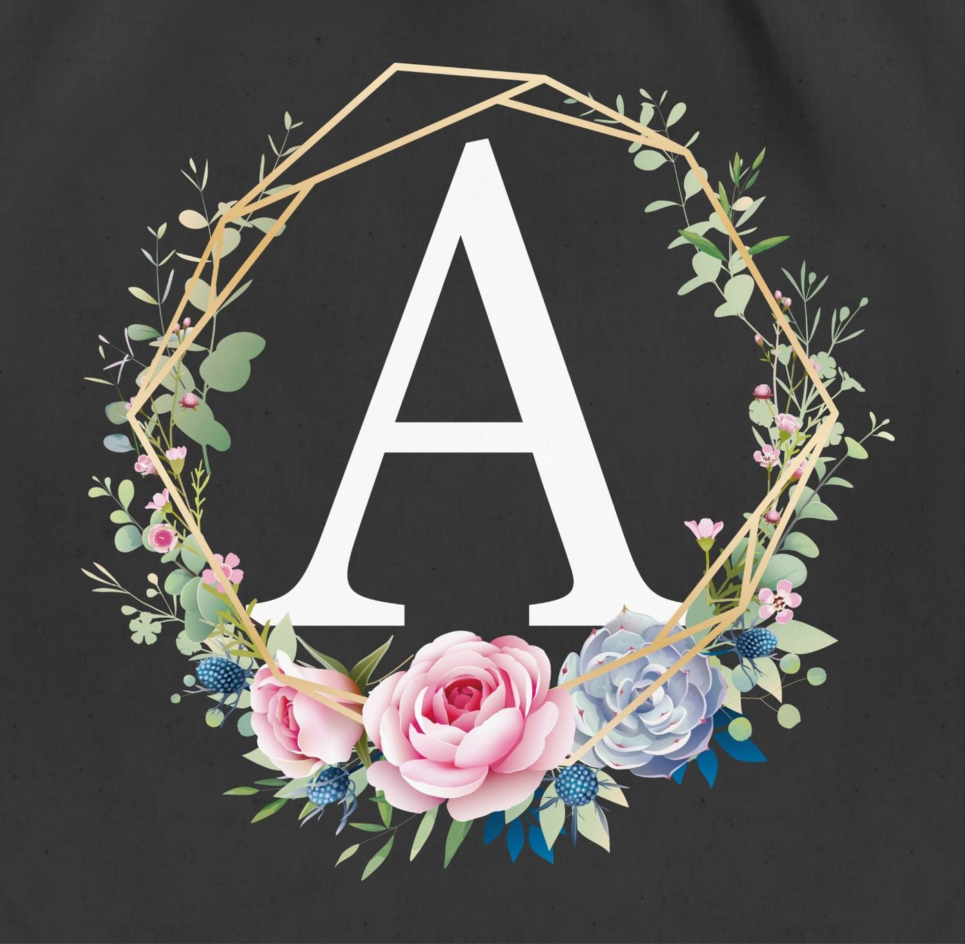 Shirtracer Turnbeutel Blumenkranz Mit Buchstabe A, Geschenk Taschen Initialen Shopper Baumwolle – Bild 2 von 5