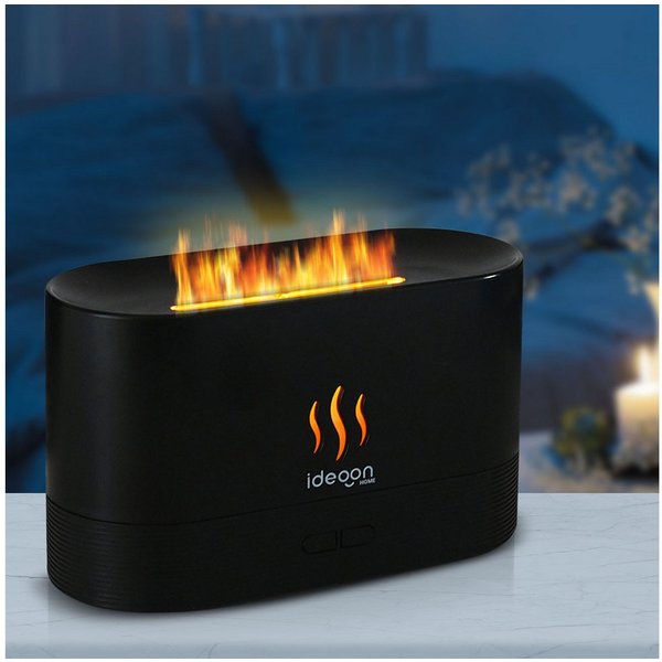 shop'n smile ideoon Diffuser Aroma Diffuser mit Flammeneffekt Ultraschall 10h Duftbefeuchter USB-C, 0,18 l Wassertank, 2 Helligkeitsstufen, Auto-Stop bei Leerst