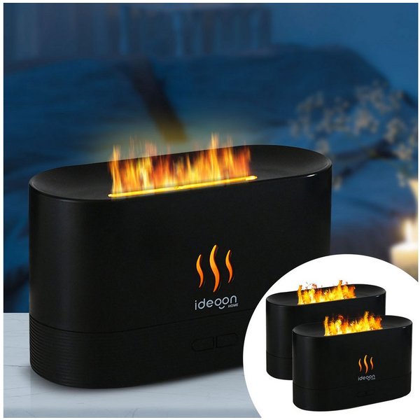 shop'n smile ideoon Diffuser Aroma Diffuser mit Flammeneffekt Ultraschall 10h Duftbefeuchter USB-C, 0,18 l Wassertank, 2 Helligkeitsstufen, Auto-Stop bei Leerst
