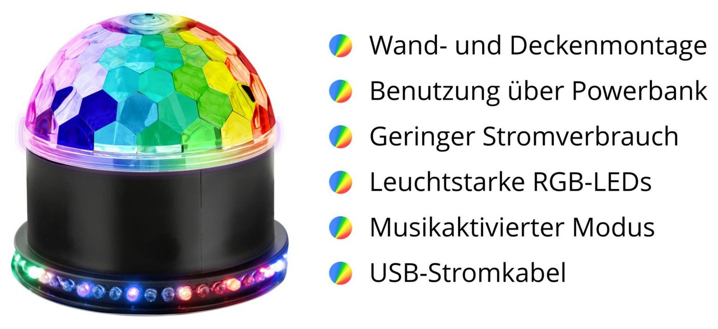 Showlite Discolicht PBM-9 Mini-Party-Ball, LED fest integriert, Farbwechsler, kleine LED Discokugel für Party, Bar, mobile DJs – Bild 3 von 5