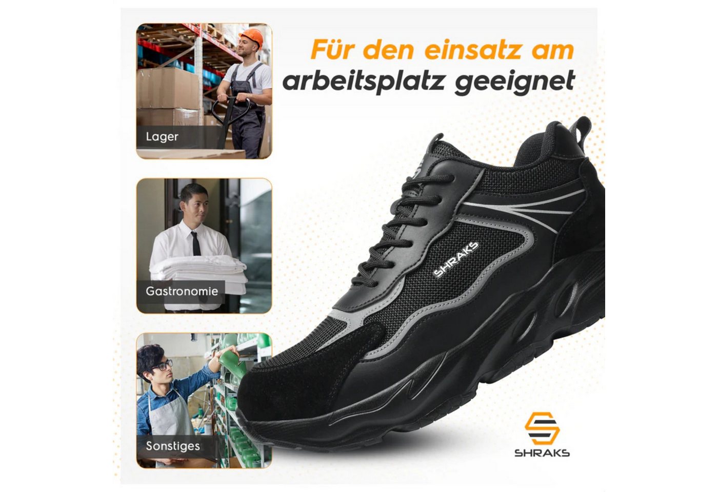 Shraks Moda Sicherheitsschuhe Bequem, Stahlkappe, Rutschfest,ISO20345 Arbeitsschuh – Bild 4 von 5