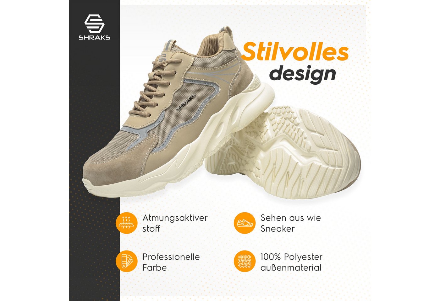 Shraks Moda Sicherheitsschuhe Bequem, Stahlkappe, Rutschfest,ISO20345 Arbeitsschuh – Bild 5 von 5