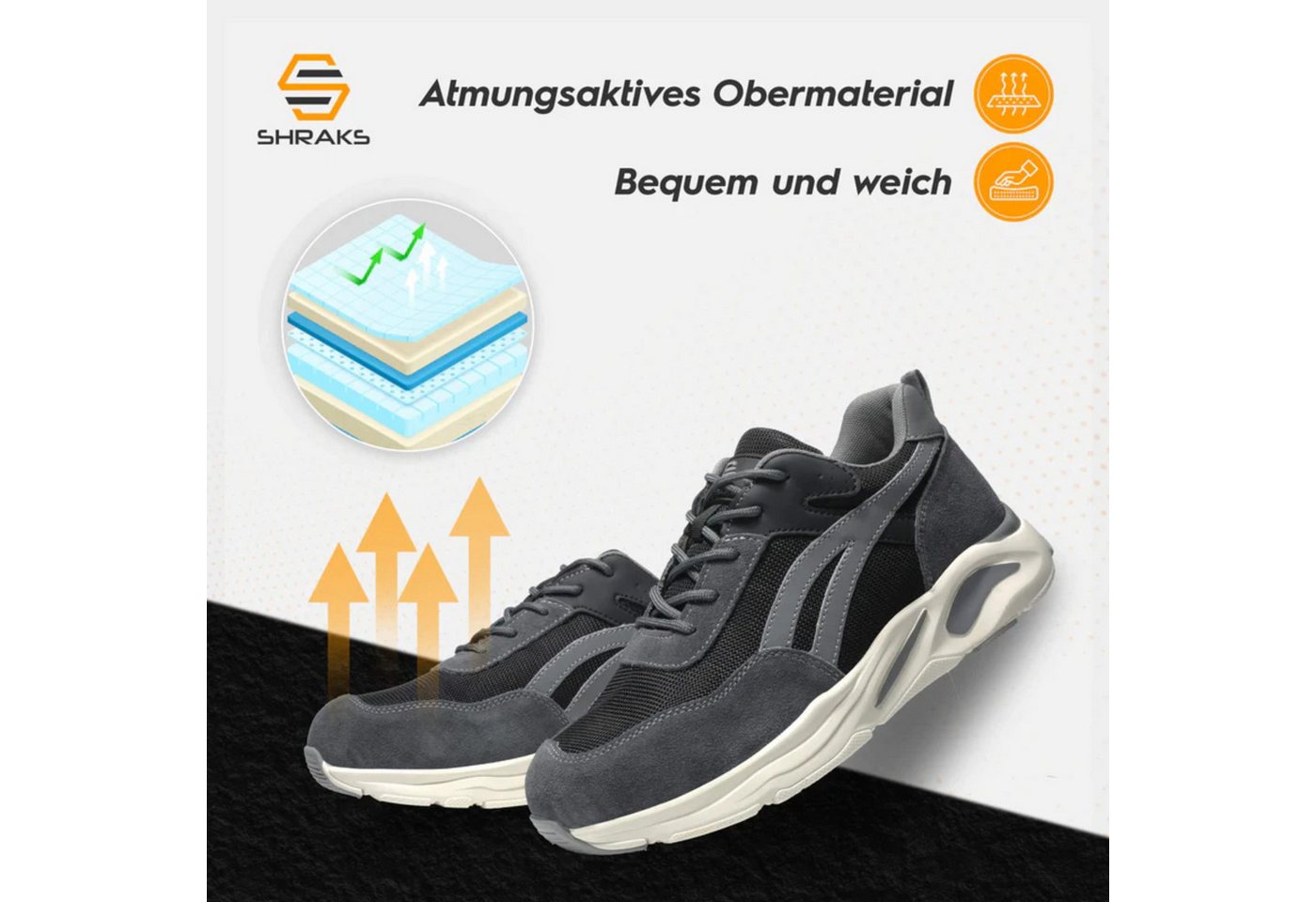 Shraks Nova Sicherheitsschuhe Bequem, Stahlkappe, Rutschfest,ISO20345 Arbeitsschuh – Bild 3 von 5