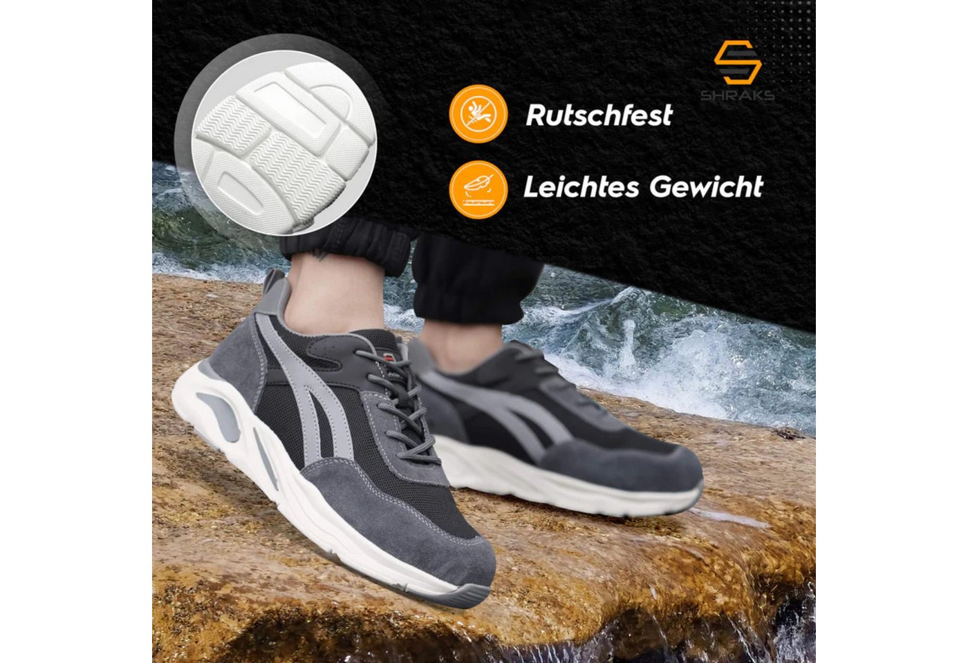 Shraks Nova Sicherheitsschuhe Bequem, Stahlkappe, Rutschfest,ISO20345 Arbeitsschuh – Bild 5 von 5
