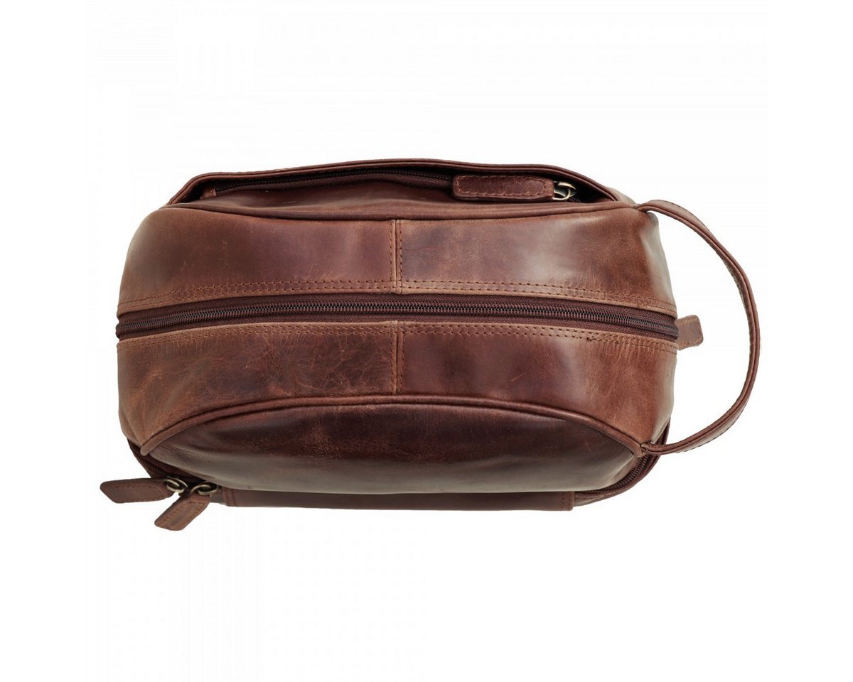 SID & VAIN Kulturbeutel echt Leder Kulturtasche groß Ledertasche braun ALEX, Waschbeutel Echtleder für Herren, Kosmetiktasche braun-cognac – Bild 2 von 5