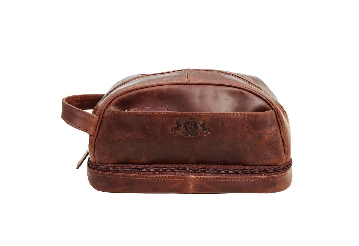 SID & VAIN Kulturbeutel echt Leder Kulturtasche groß Ledertasche braun ALEX, Waschbeutel Echtleder für Herren, Kosmetiktasche braun-cognac – Bild 3 von 5