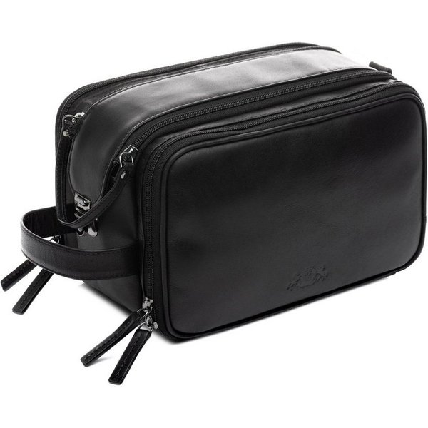 SID & VAIN Kulturbeutel echt Leder Kulturtasche groß schwarz LOUIS, Waschbeutel Echtleder für Damen & Herren, Kosmetiktasche schwarz