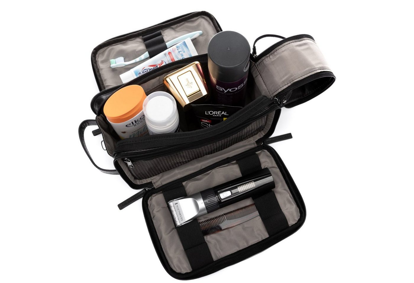 SID & VAIN Kulturbeutel echt Leder Kulturtasche groß schwarz LOUIS, Waschbeutel Echtleder für Damen & Herren, Kosmetiktasche schwarz – Bild 3 von 5