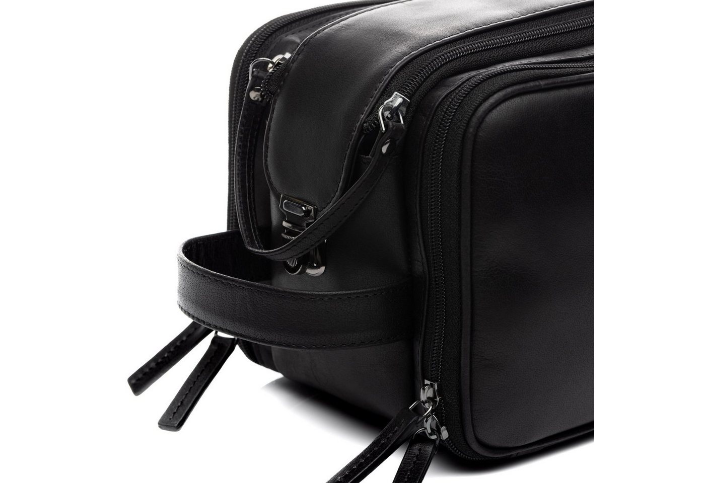 SID & VAIN Kulturbeutel echt Leder Kulturtasche groß schwarz LOUIS, Waschbeutel Echtleder für Damen & Herren, Kosmetiktasche schwarz – Bild 4 von 5