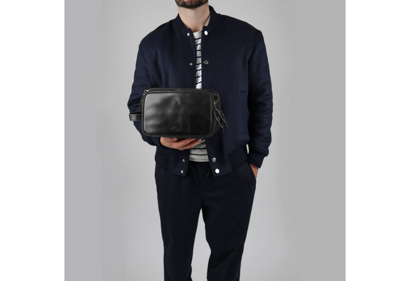 SID & VAIN Kulturbeutel echt Leder Kulturtasche groß schwarz LOUIS, Waschbeutel Echtleder für Damen & Herren, Kosmetiktasche schwarz – Bild 5 von 5
