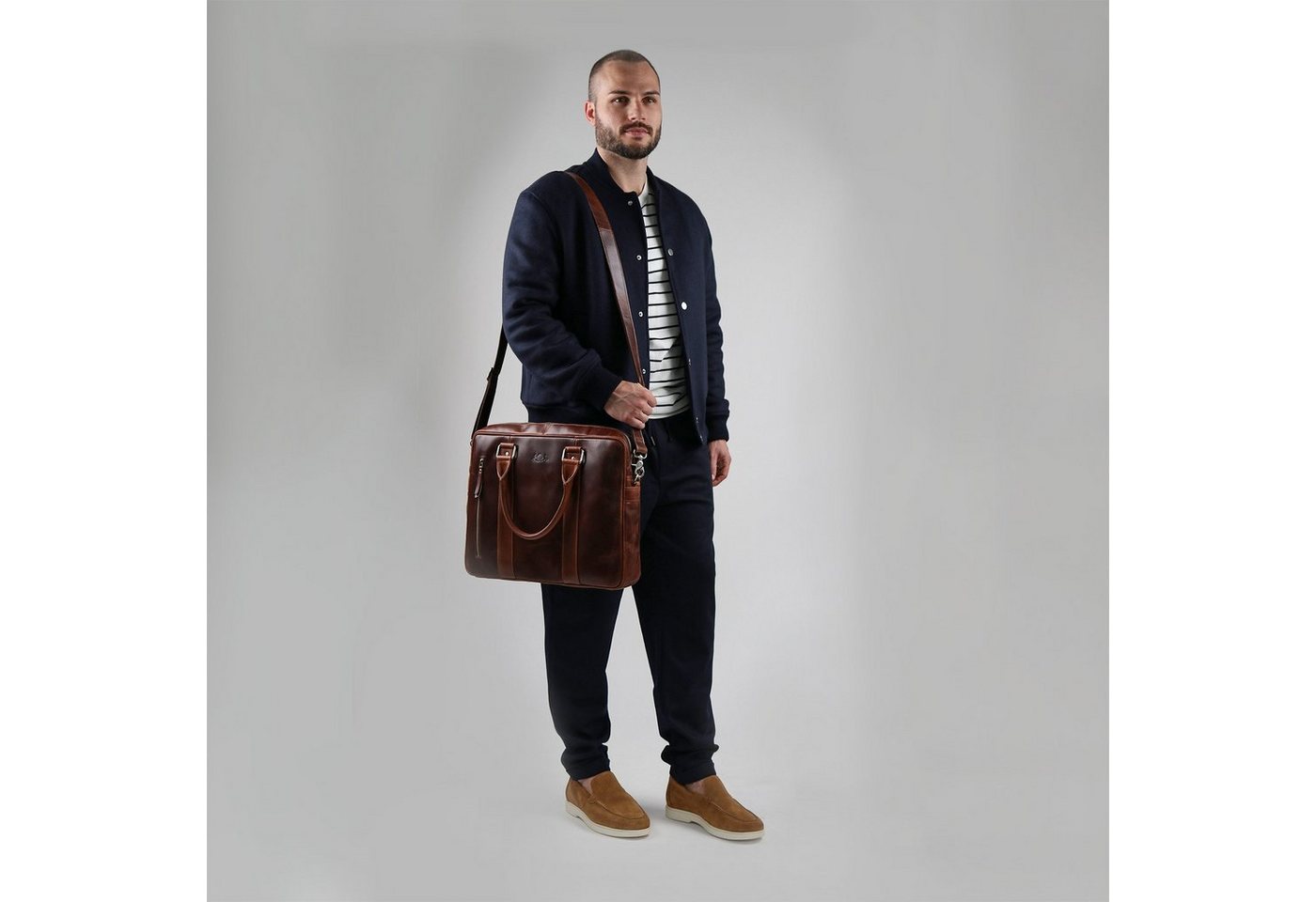 SID & VAIN Laptoptasche echt Leder Aktentasche groß 15 Zoll braun, Laptoptasche 15,4 Zoll echt Leder Unisex, Aktentasche, braun-cognac – Bild 2 von 5