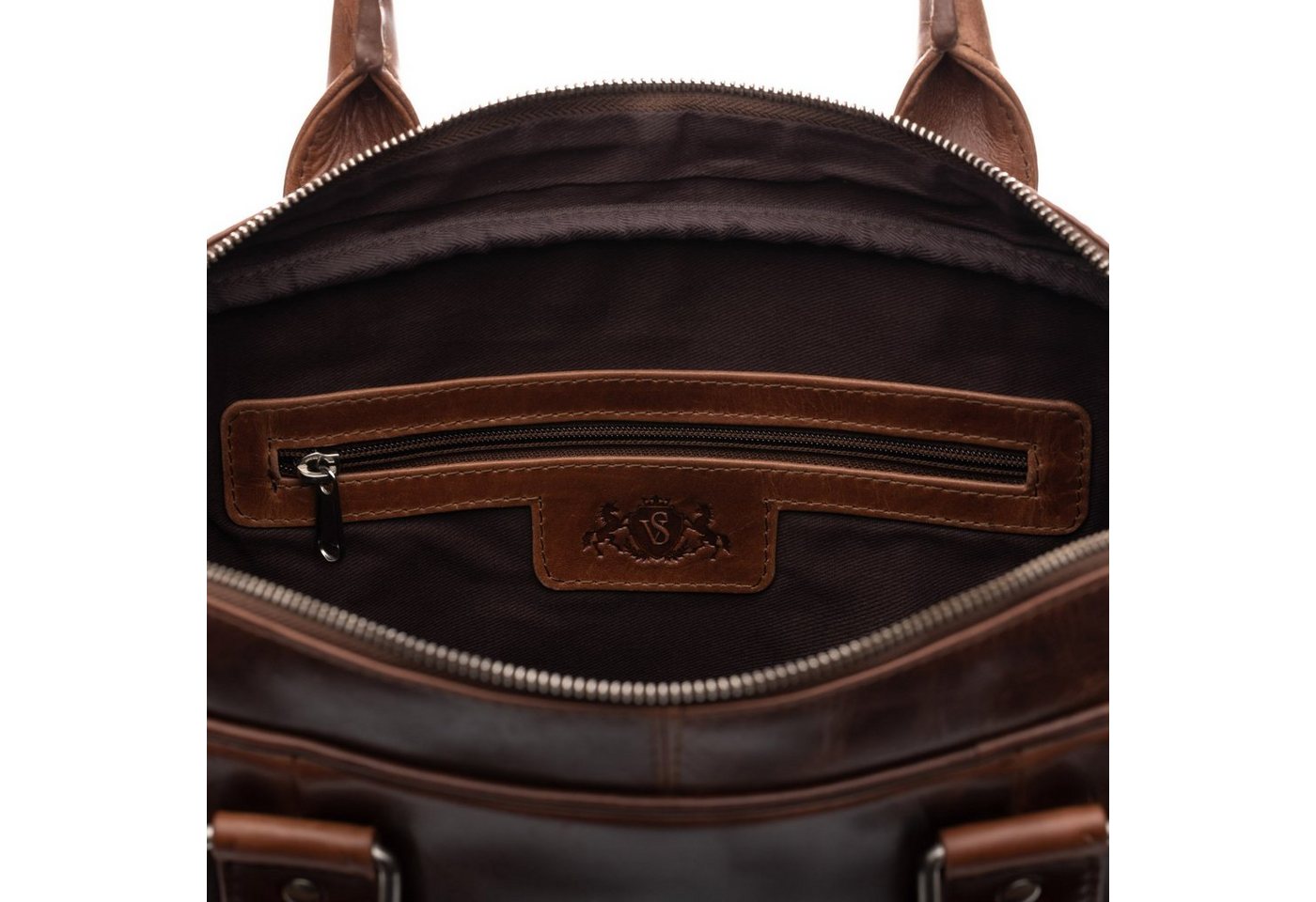 SID & VAIN Laptoptasche echt Leder Aktentasche groß 15 Zoll braun, Laptoptasche 15,4 Zoll echt Leder Unisex, Aktentasche, braun-cognac – Bild 4 von 5