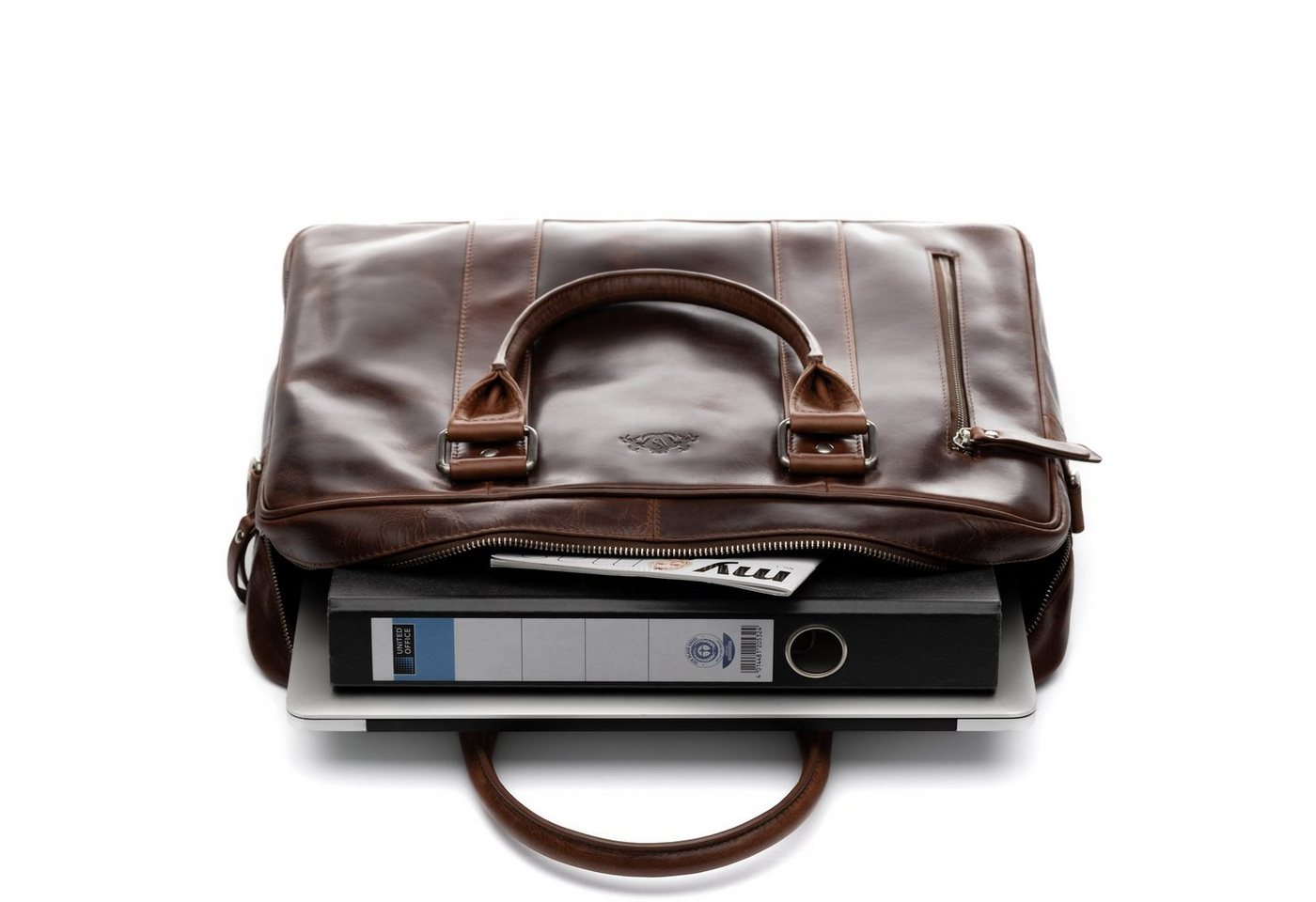 SID & VAIN Laptoptasche echt Leder Aktentasche groß 15 Zoll braun, Laptoptasche 15,4 Zoll echt Leder Unisex, Aktentasche, braun-cognac – Bild 5 von 5