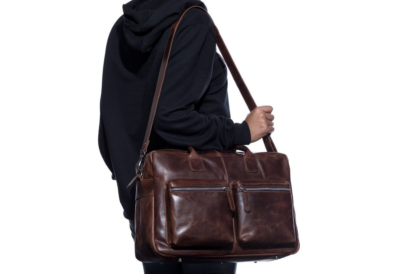 SID & VAIN Laptoptasche echt Leder Aktentasche groß 15 Zoll braun, Laptoptasche 15,4 Zoll, Aktentasche Echtleder Herren braun-cognac – Bild 2 von 5