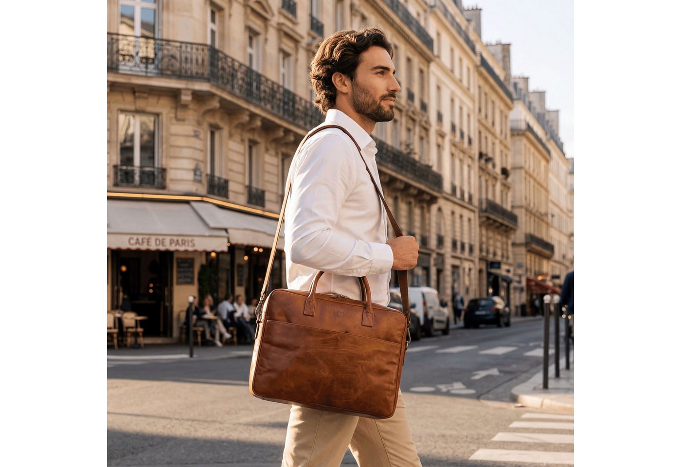SID & VAIN Messenger Bag Cedar echt Leder Umhängetasche 15 Zoll Laptop, Arbeitstasche Businesstasche Damen Herren Aktentasche Herren braun – Bild 2 von 5