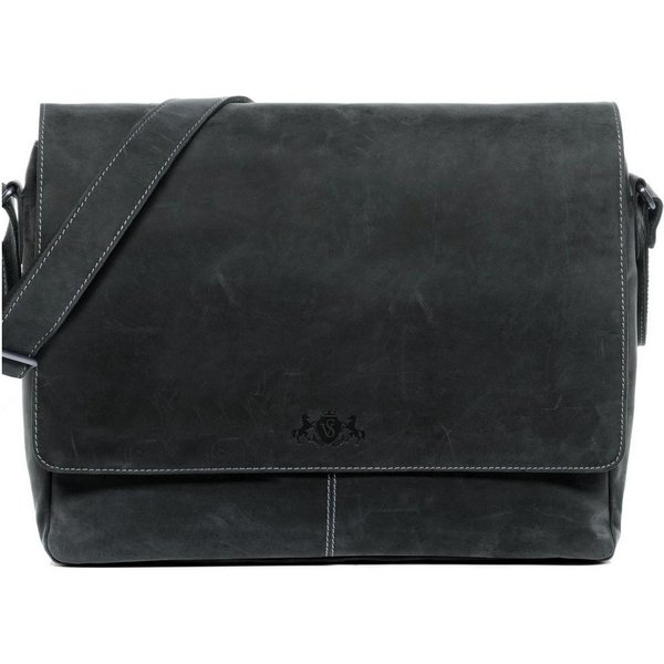 SID & VAIN Messenger Bag SPENCER groß Laptop-Tasche 15 Zoll echt Leder, Umhaengetasche Laptop Fach Herren Damen Schultertasche Büffelleder