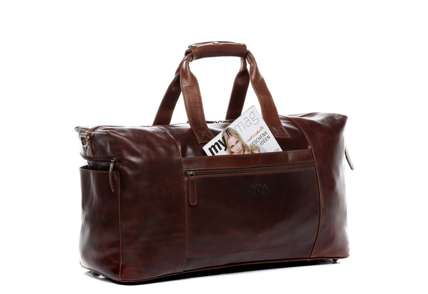 SID & VAIN Reisetasche echt Leder Weekender groß braun BRISTOL SIDE, Echtleder Reisegepäck für Damen & Herren, Sporttasche XL braun – Bild 2 von 5