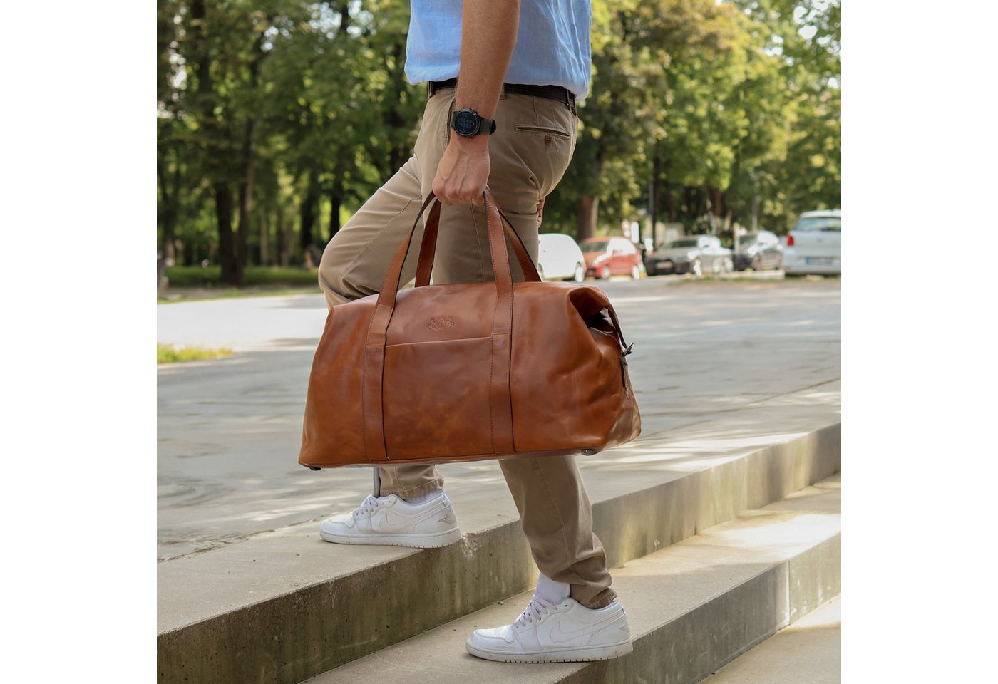 SID & VAIN Reisetasche echt Leder Weekender groß hell-braun AUBURN, Echtleder Reisegepäck für Damen & Herren, Sporttasche XL braun-cognac – Bild 2 von 5