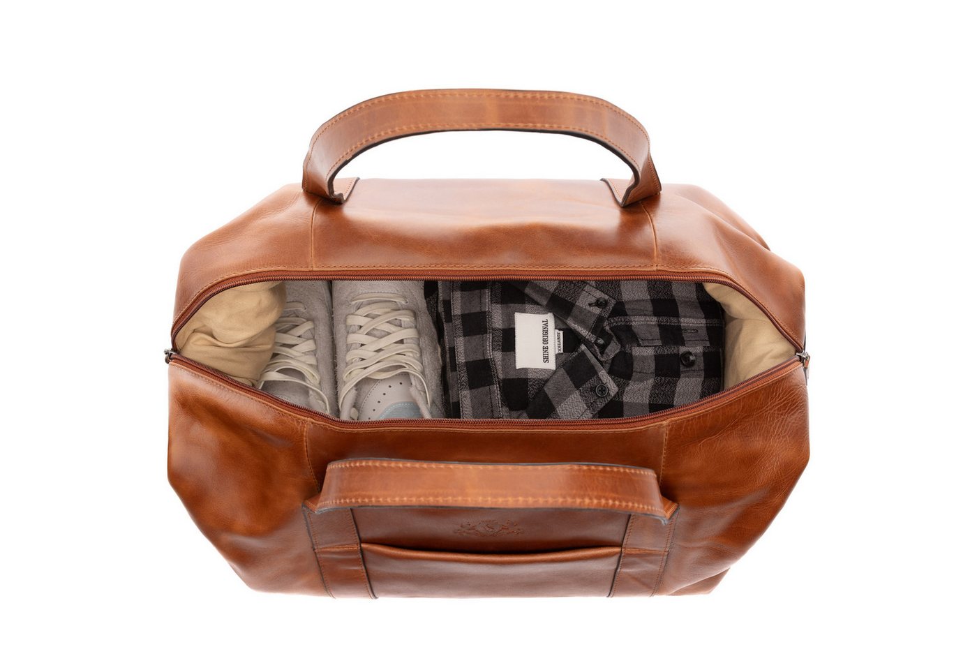 SID & VAIN Reisetasche echt Leder Weekender groß hell-braun AUBURN, Echtleder Reisegepäck für Damen & Herren, Sporttasche XL braun-cognac – Bild 4 von 5