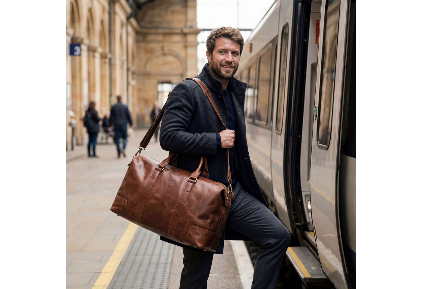 SID & VAIN Reisetasche echt Leder Weekender groß hell-braun JEREMY, Echtleder Reisegepäck für Damen & Herren, Sporttasche XL Hellbraun – Bild 2 von 5
