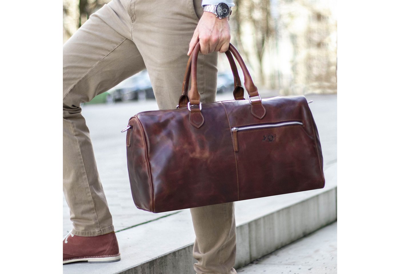 SID & VAIN Reisetasche echt Leder Weekender groß Ledertasche braun SEATTLE, Echtleder Reisegepäck für Damen & Herren, Sporttasche XL braun-cognac – Bild 2 von 5