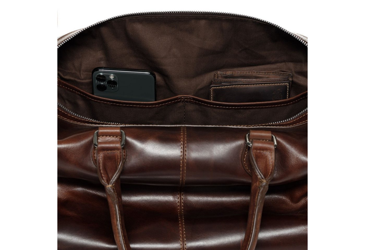 SID & VAIN Reisetasche echt Leder Weekender groß Ledertasche braun SEATTLE, Echtleder Reisegepäck für Damen & Herren, Sporttasche XL braun-cognac – Bild 4 von 5
