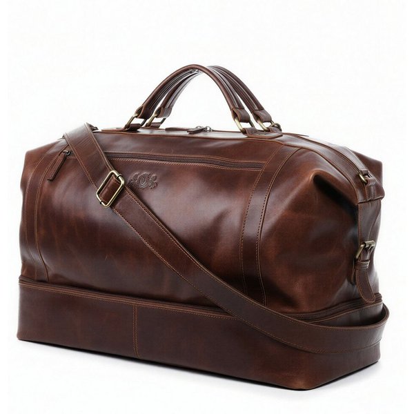 SID & VAIN Reisetasche echt Leder Weekender groß Ledertasche braun KINGSTON, Echtleder Reisegepäck für Damen & Herren, Sporttasche XL braun-cognac