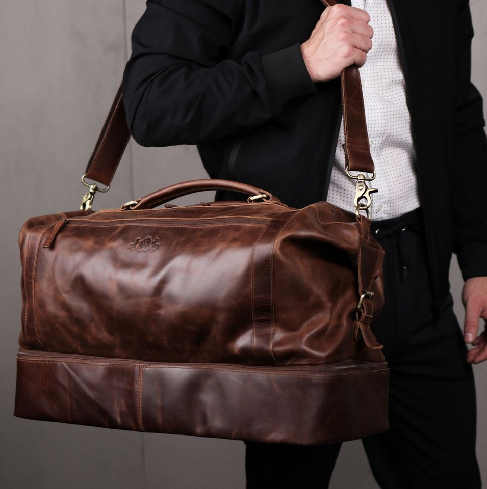 SID & VAIN Reisetasche echt Leder Weekender groß Ledertasche braun KINGSTON, Echtleder Reisegepäck für Damen & Herren, Sporttasche XL braun-cognac – Bild 2 von 5