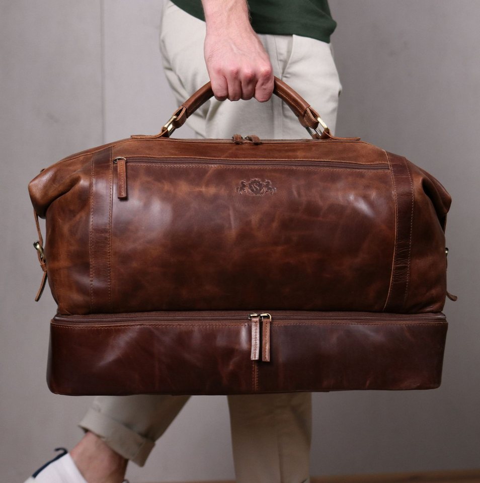 SID & VAIN Reisetasche echt Leder Weekender groß Ledertasche braun KINGSTON, Echtleder Reisegepäck für Damen & Herren, Sporttasche XL braun-cognac – Bild 4 von 5