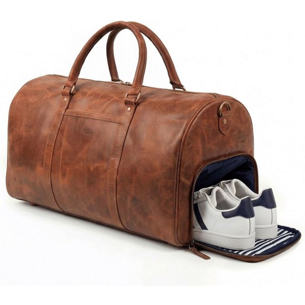 SID & VAIN Reisetasche echt Leder Weekender groß Ledertasche braun SKYLER mit Schuhfach, Echtleder Reisegepäck für Damen & Herren, Sporttasche XL Dunkelbraun