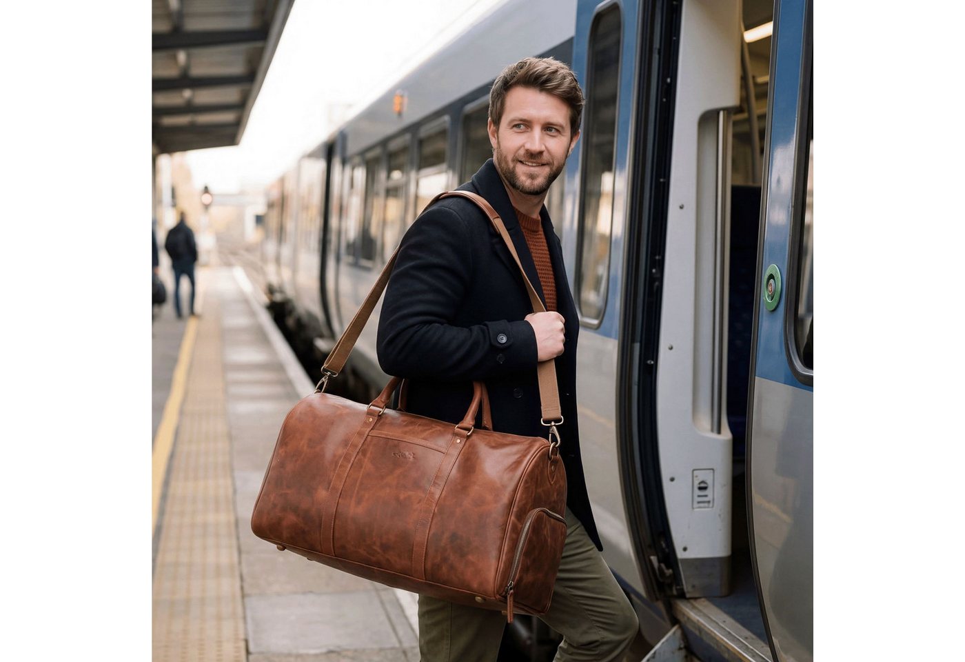 SID & VAIN Reisetasche echt Leder Weekender groß Ledertasche braun SKYLER mit Schuhfach, Echtleder Reisegepäck für Damen & Herren, Sporttasche XL Dunkelbraun – Bild 2 von 5