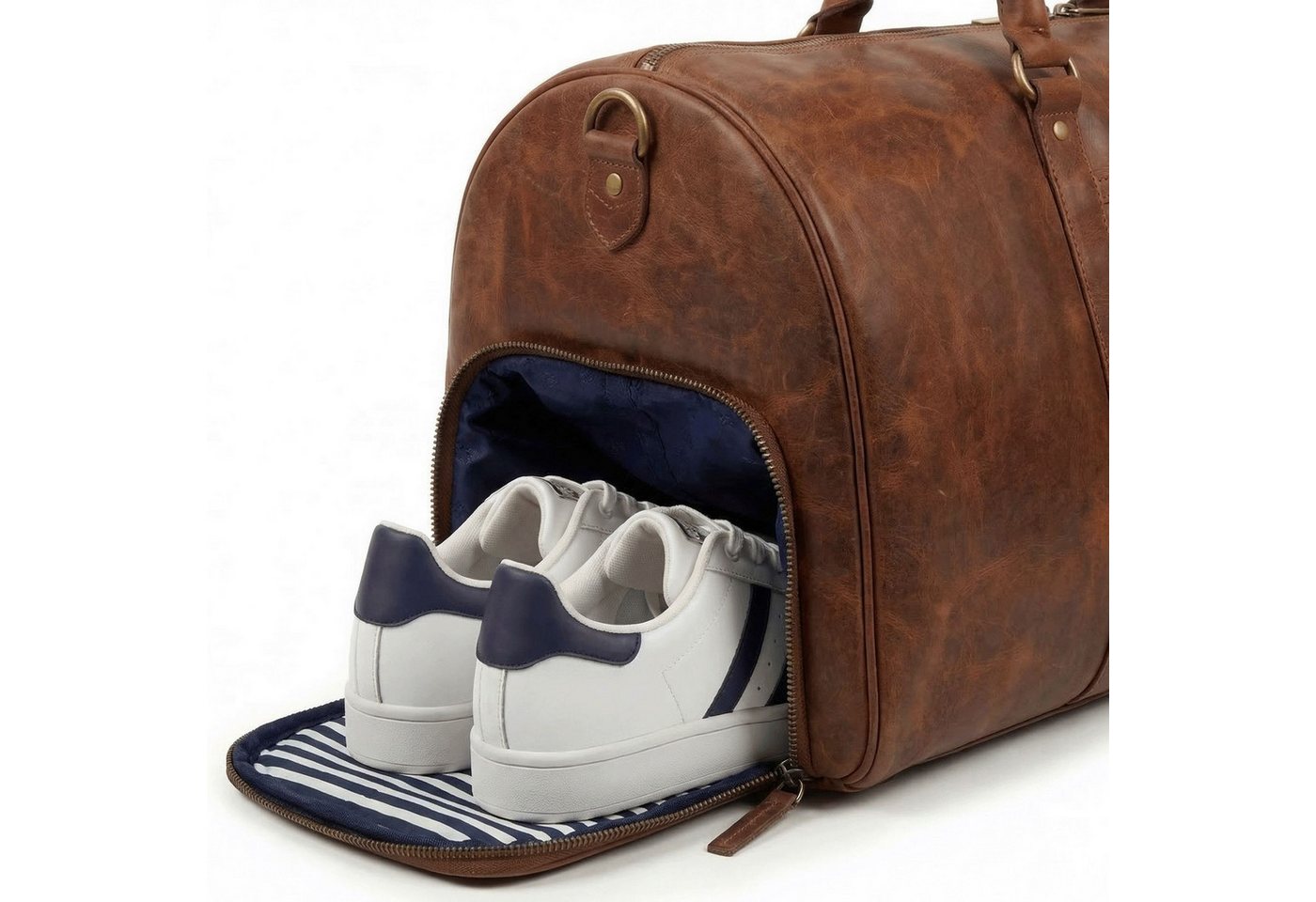 SID & VAIN Reisetasche echt Leder Weekender groß Ledertasche braun SKYLER mit Schuhfach, Echtleder Reisegepäck für Damen & Herren, Sporttasche XL Dunkelbraun – Bild 5 von 5