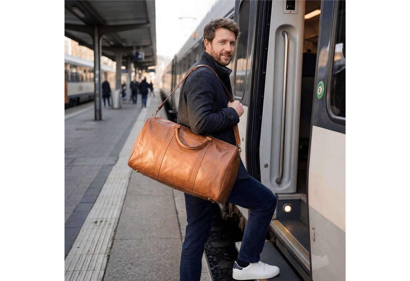 SID & VAIN Reisetasche echt Leder Weekender groß Ledertasche braun SKYLER, Echtleder Reisegepäck für Damen & Herren, Sporttasche XL Hellbraun – Bild 2 von 5