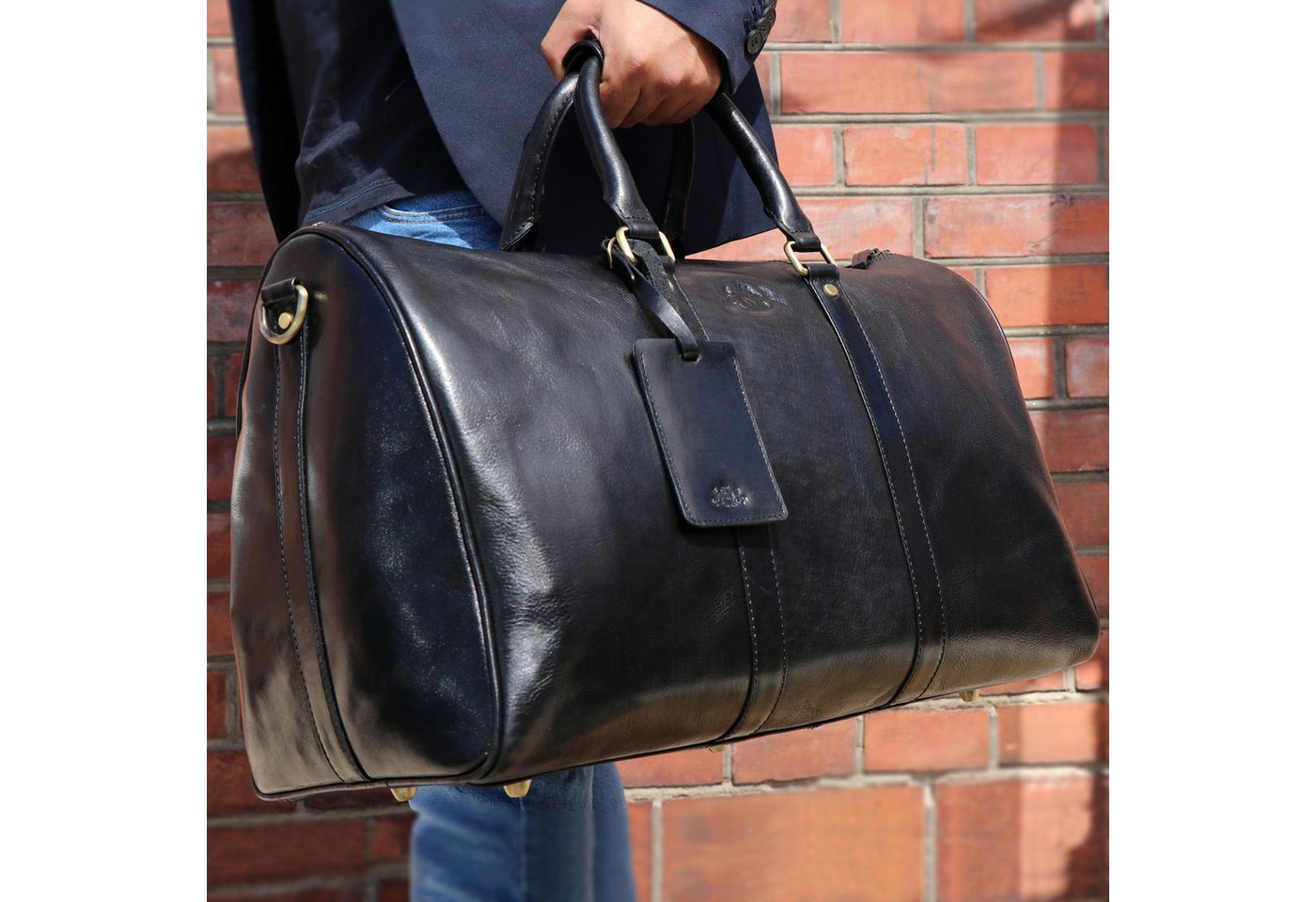 SID & VAIN Reisetasche echt Leder Weekender groß schwarz FRANKLIN, Echtleder Reisegepäck für Damen & Herren, Sporttasche XL schwarz – Bild 2 von 5