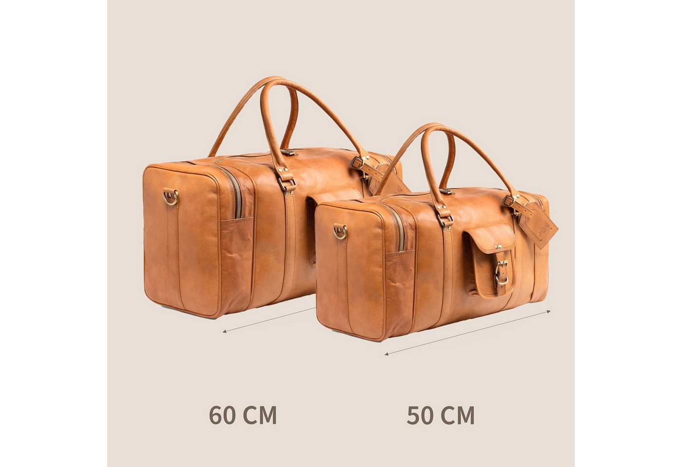 SID & VAIN Reisetasche Weekender aus Leder Unisex LANDON in hellbraun (1x Reisetasche, 1x Schultergurt, 1x Dustbag, 1x Adressanhänger), Hochwertige Reisetasche  – Bild 5 von 5