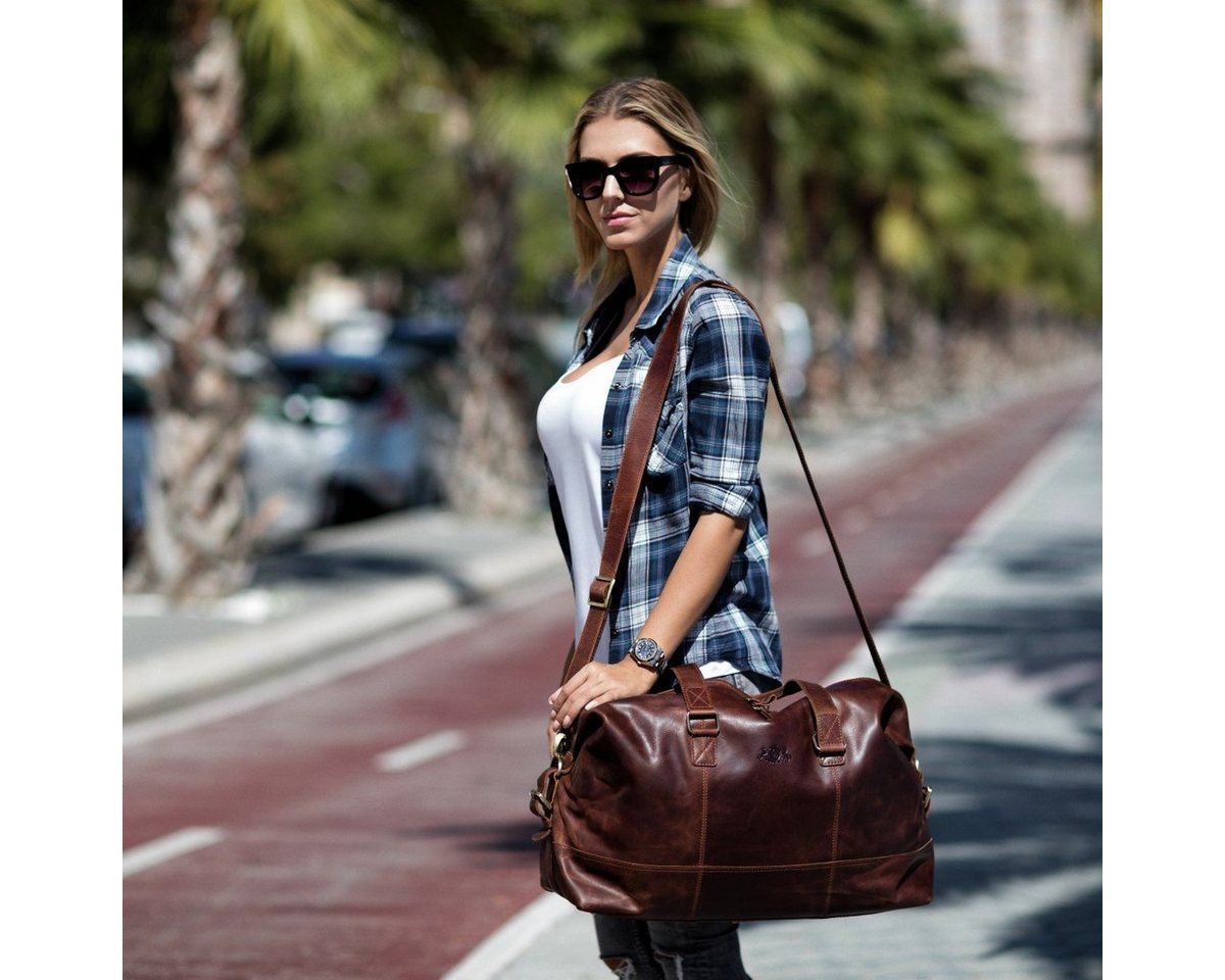 SID & VAIN Reisetasche YALE Weekender groß Handgepäck echt Leder, Reisetasche Duffle Reisegepäck Sporttasche Herren Damen braun – Bild 2 von 5